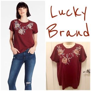NWT Lucky Brand Red Embroidered Tee Shirt